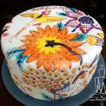 Painted cake peacock and flowers