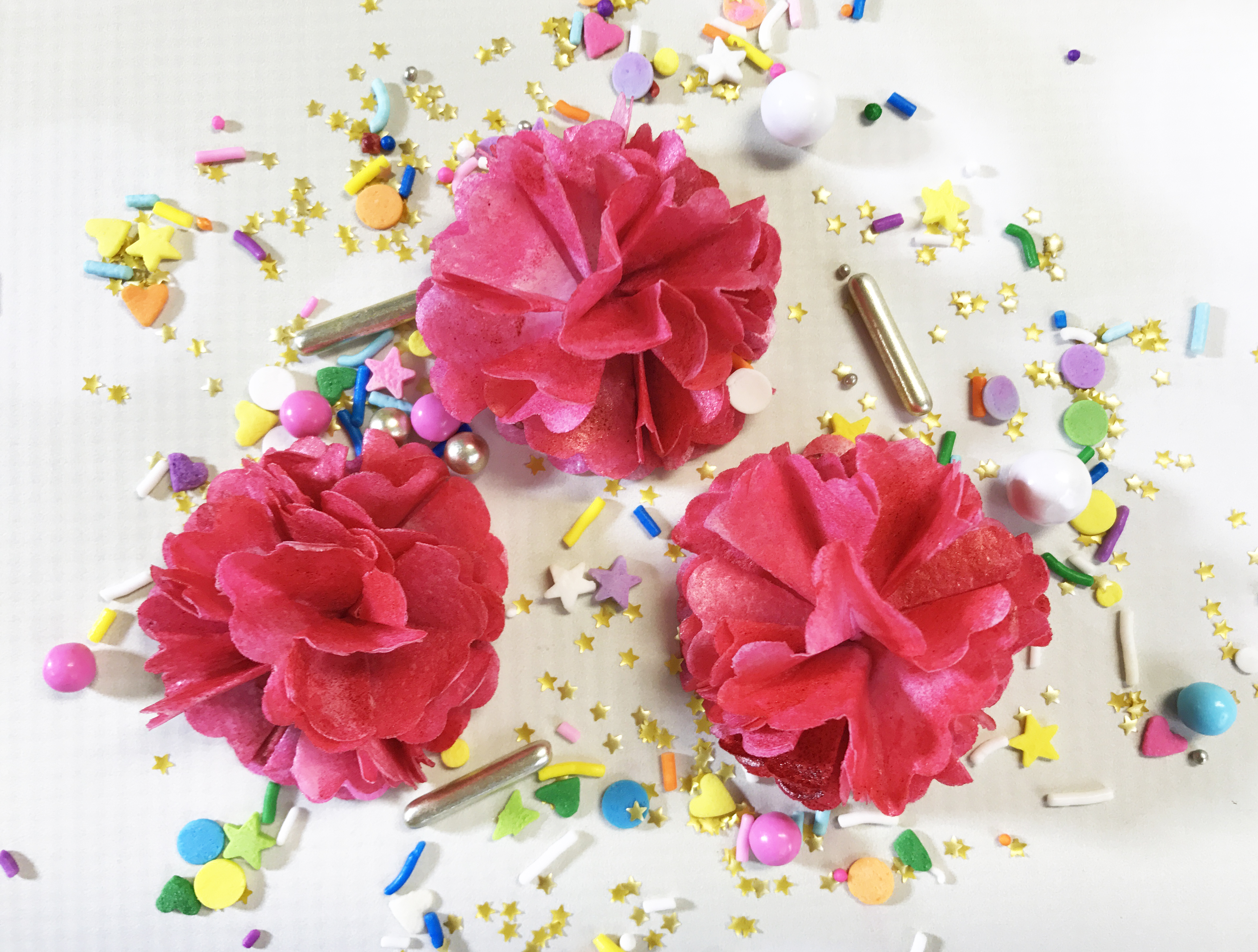 wafer paper flowers with sprinkles